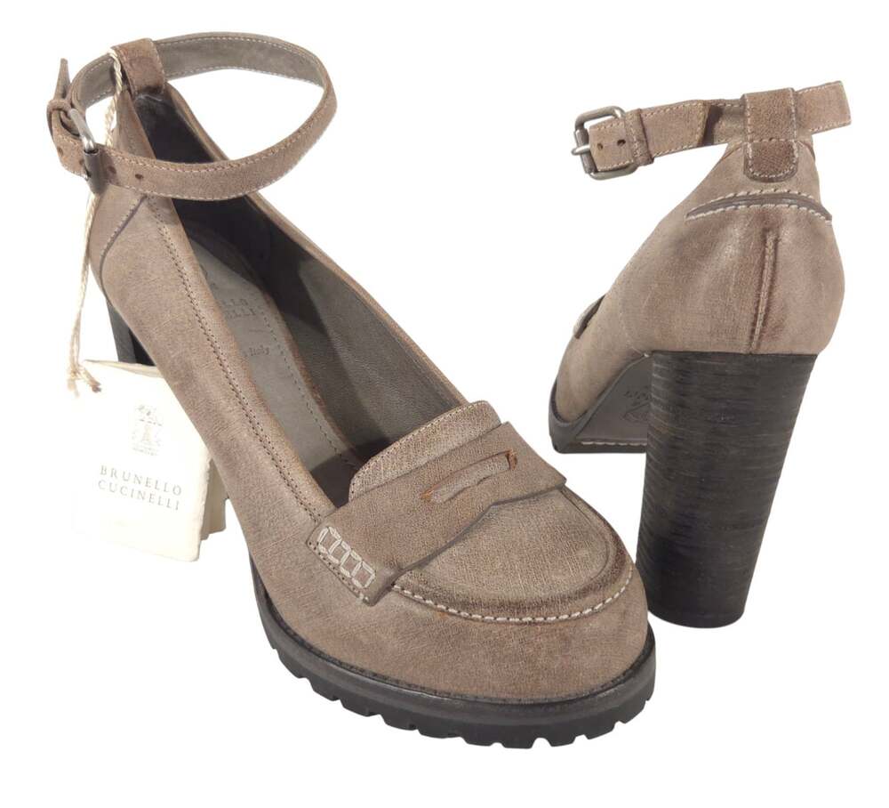 Brunello Cucinelli Suede Penny Loafer Platform Heels US 8 EU 38 Women Gray $1450